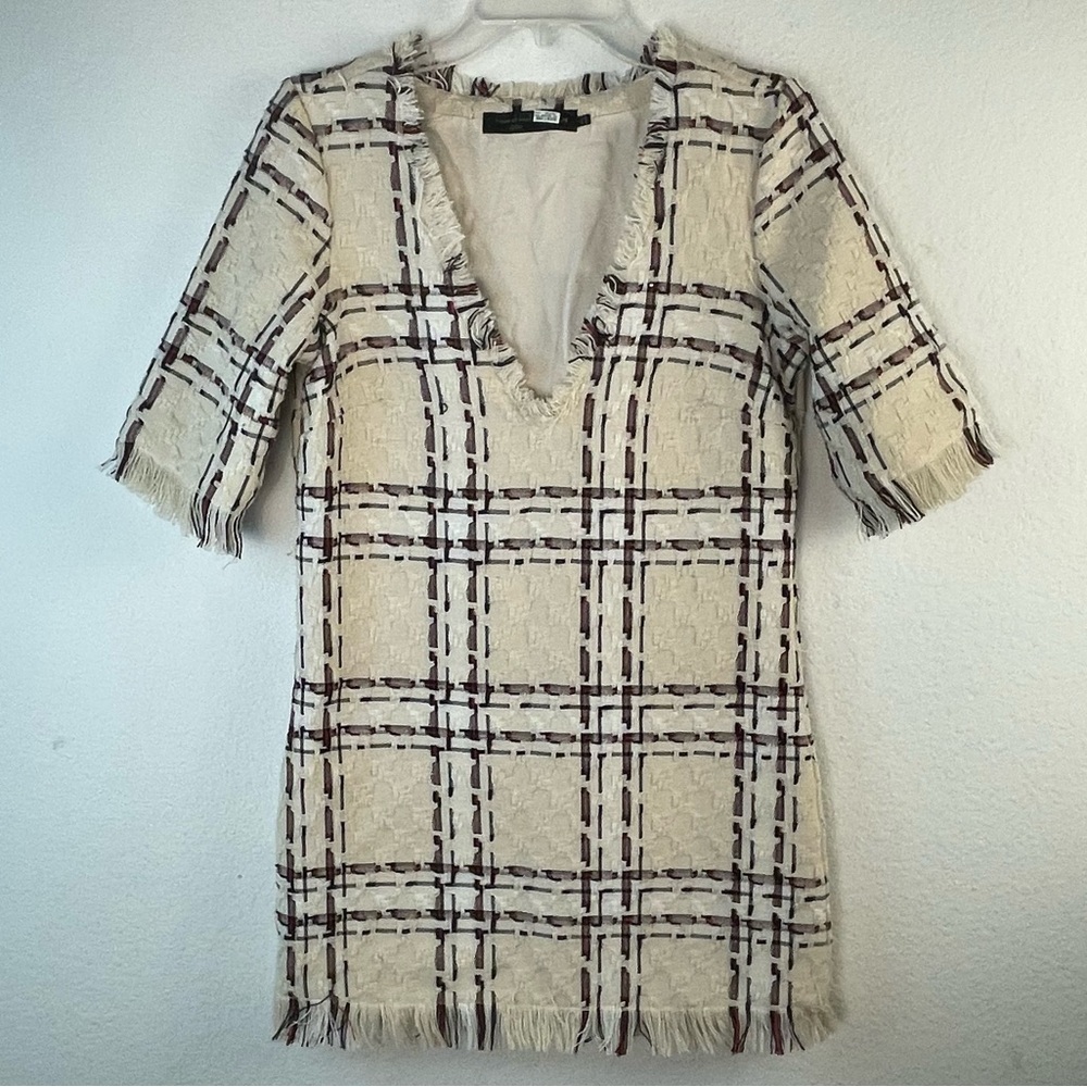 House of Harlow 1960 x REVOLVE Parker Tweed Fringe Mini Dress in Ivory Multi S